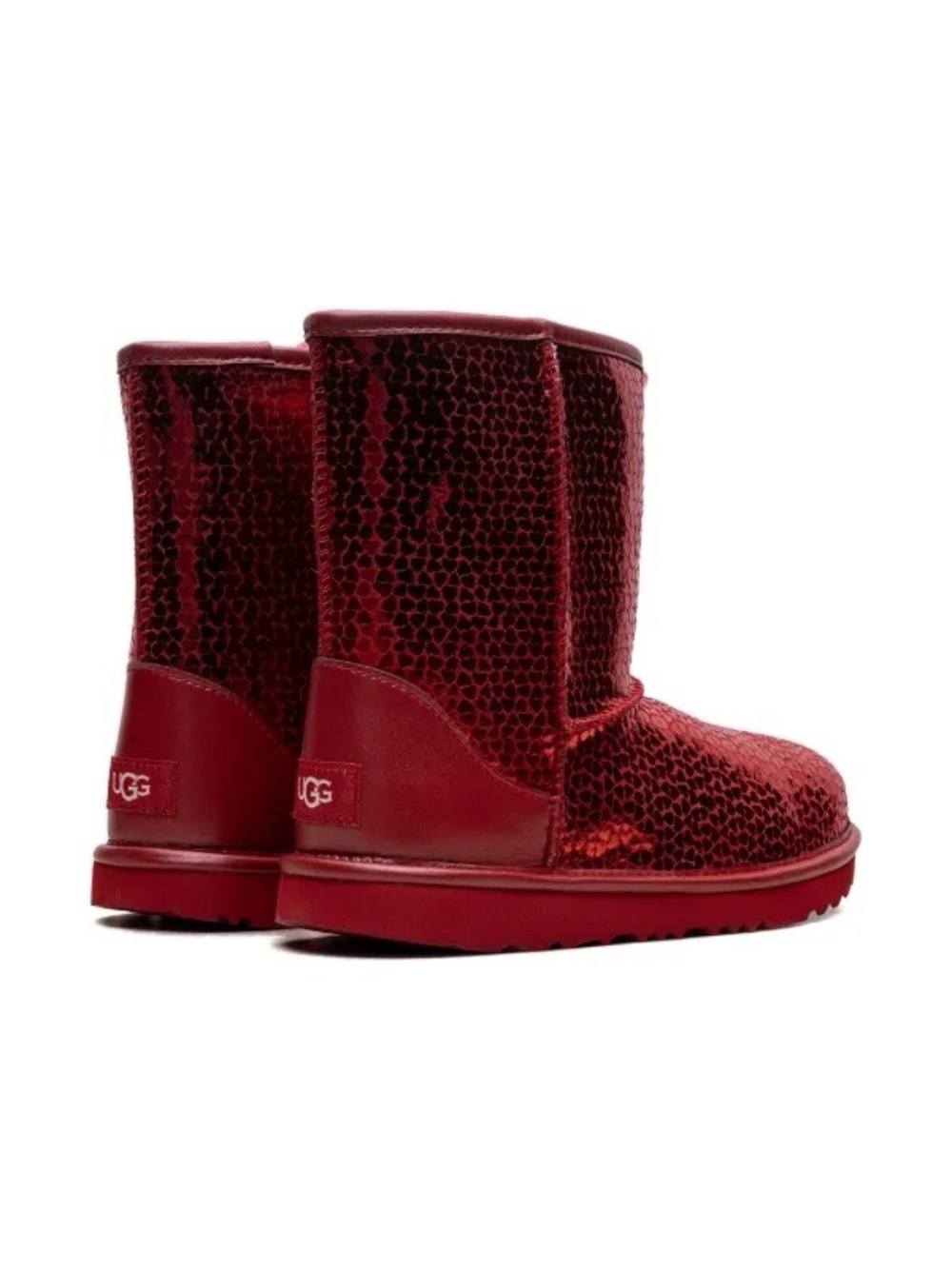 Ugg Youth Size 3 Classic II Gel Red Hearts Short Mid Boots Plush - Picture 2 of 16